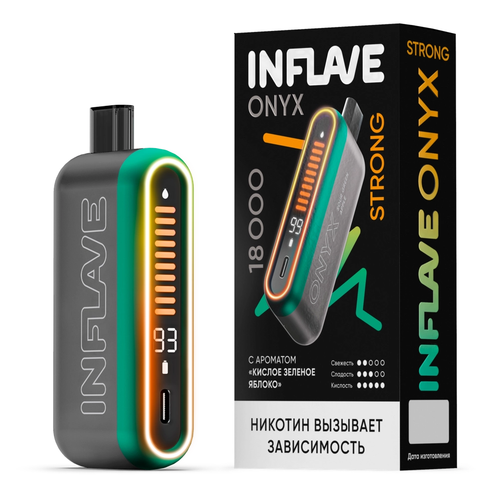 Inflave Onyx Strong 18000 затяжек Кислое Зелёное Яблоко