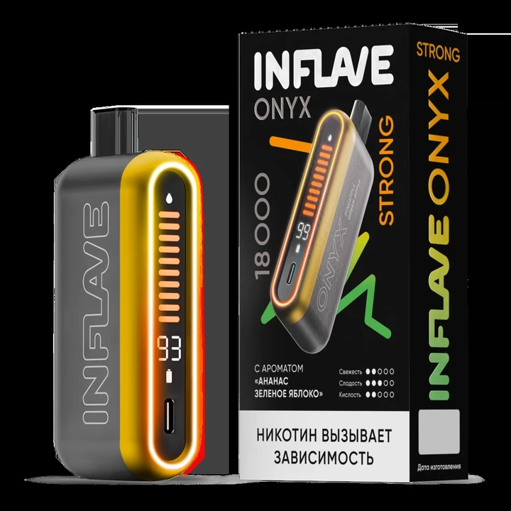 Inflave Onyx Strong 18000 затяжек Ананас Зелёное Яблоко