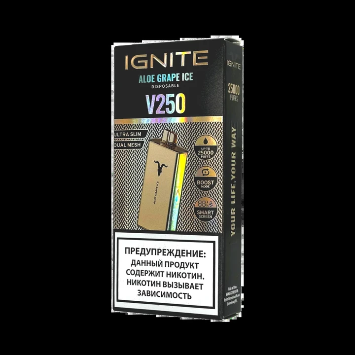 Ignite V250 25000 затяжек Алоэ Виноград Лёд