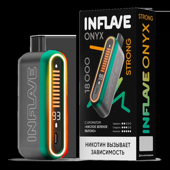 Inflave Onyx Strong 18000 затяжек Кислое Зелёное Яблоко