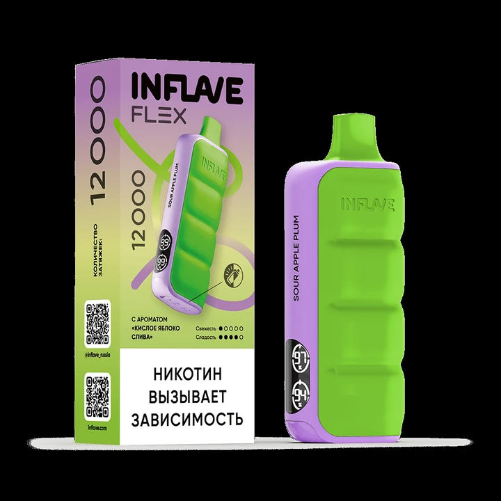 INFLAVE FLEX 12000 Затяжек Кислое Яблоко Слива