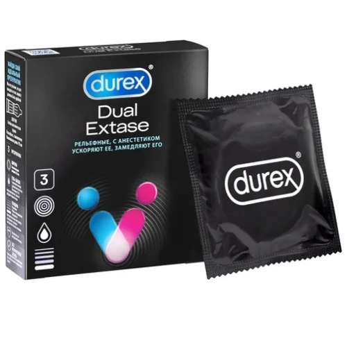 DUREX Dual Extase (рельефные с анестетиком) Презервативы №3 НОВИНКА